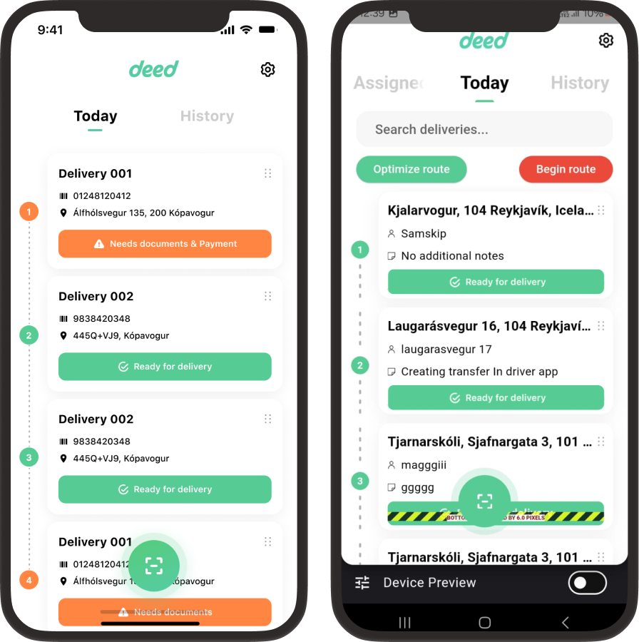 Old driver app screenshots